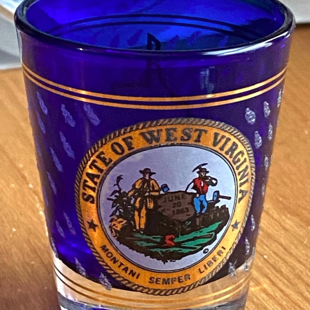 Cobalt Blue State of West Virginia Montani Semper Liberi Whiskey Shot Glass